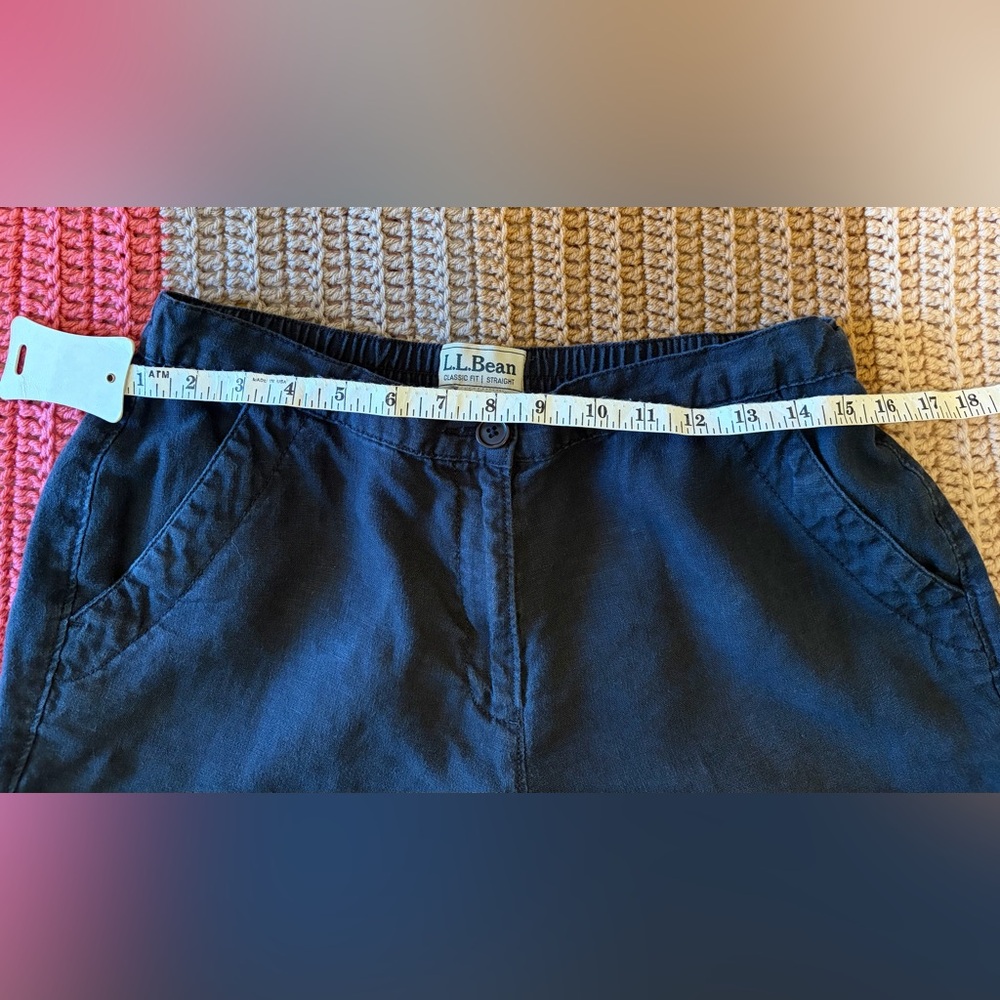 L.L. Bean Black Classic Fit Women’s 100% Linen Straight Leg Ankle Pants - Picture 5 of 10